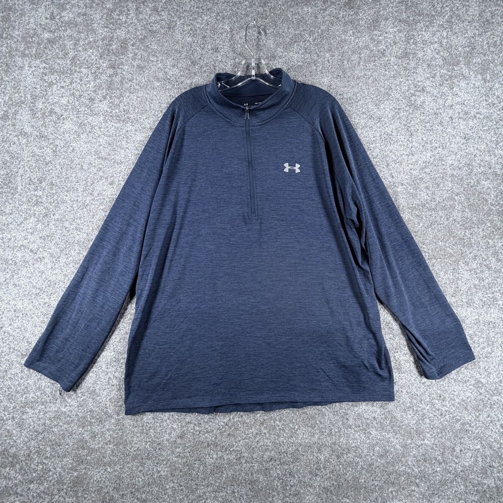 Under Armour Tech 1/2 Zip Top Mens 2XL Blue Loose Fit Heatgear Raglan Sleeve